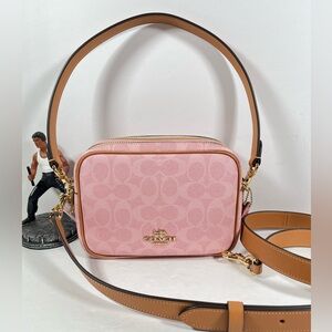 NWT Coach Powder Pink Mini Carey Crossbody Bag in Signature Canvas 2 straps